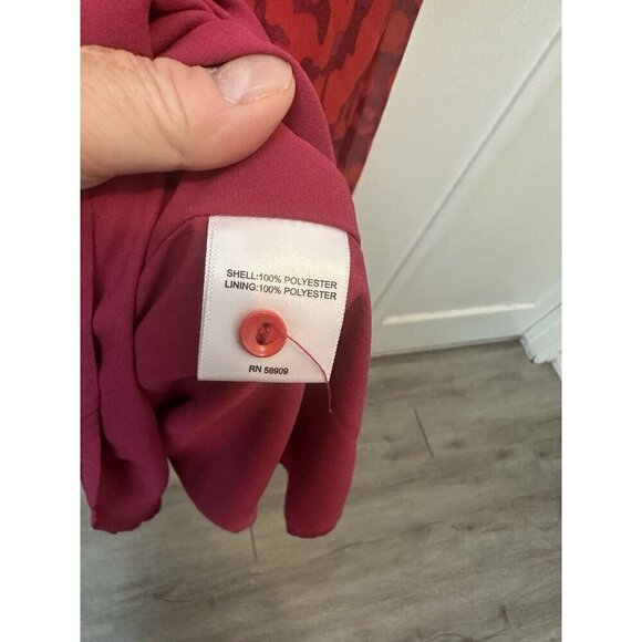 Gibson Latimer Dress Red Midi M Flowy Elastic Waist Keyhole Close Sheer Ruffles - Picture 3 of 4